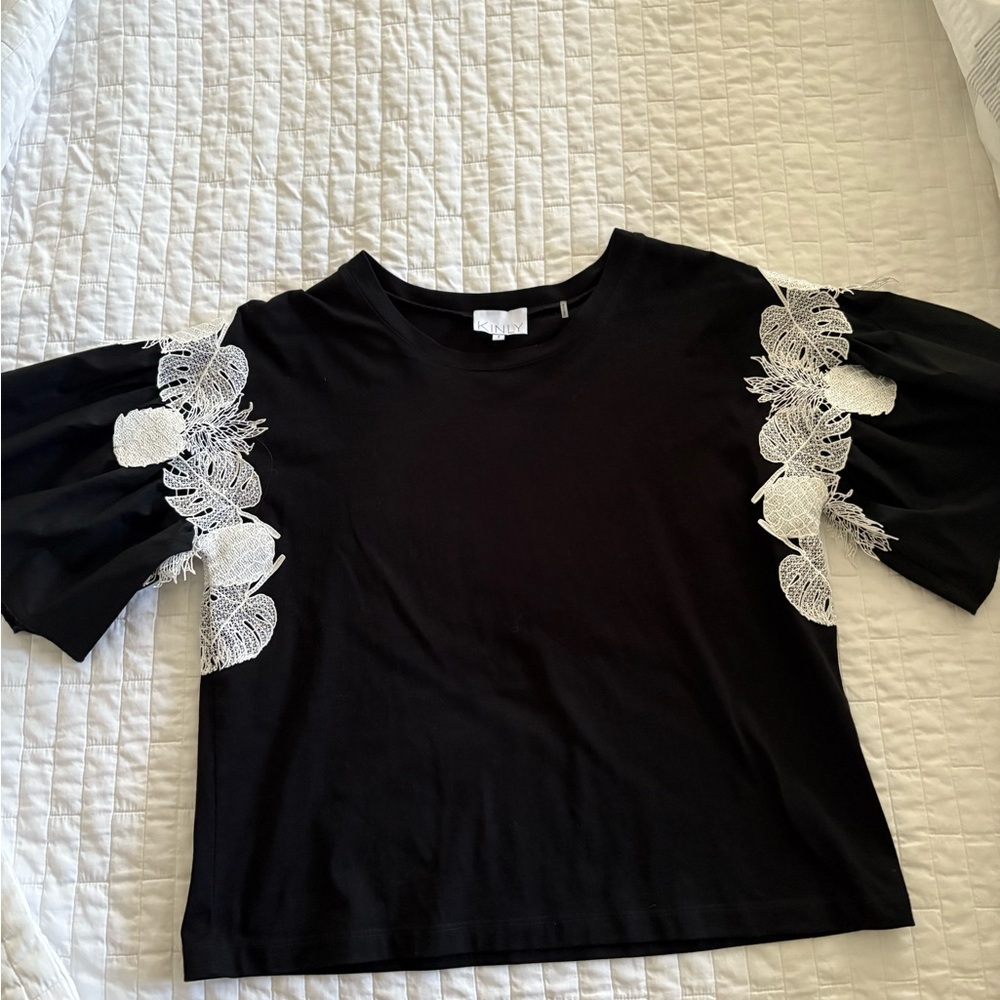 Black Top with White Lace Accents